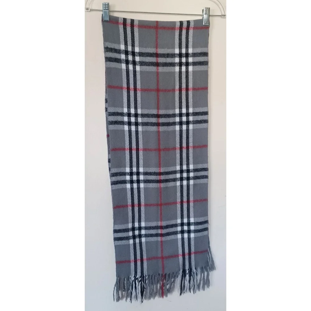 Gray Plaid Fringe Unisex Scarf Winter Wrap Classic Preppy Heritage‎ Cozy 66x12